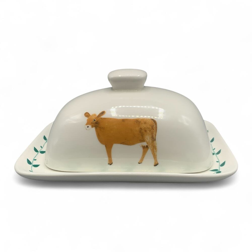 Creative Co Op Butter Dish Country Cow 7 1/4" Cottage Core Covered Zoe Ingram